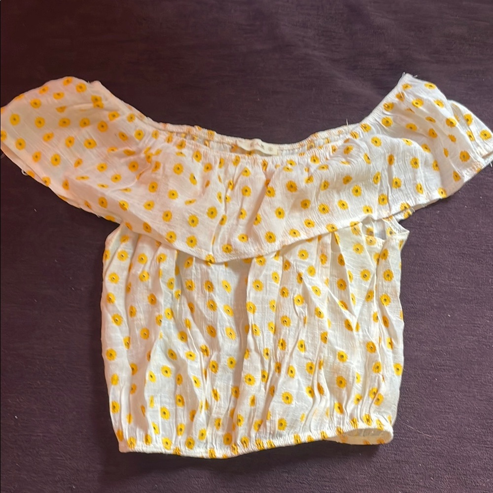 Yellow Floral Kids Off-Shoulder Top